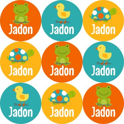 Adorable Pond Friends Round Name Label Stickers