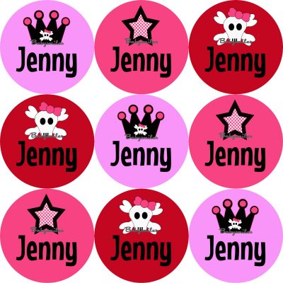 Punk Princess Round Name Label Stickers