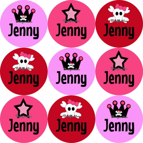 Punk Princess Round Name Label Stickers