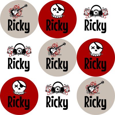 Rock n Roll Round Name Label Stickers