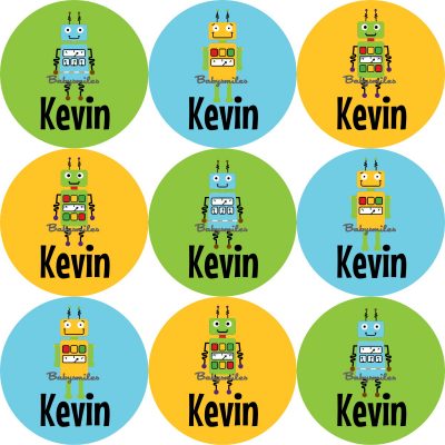 Super Robots Round Name Label Stickers