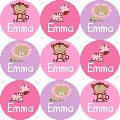 Safari Girl Round Name Label Stickers
