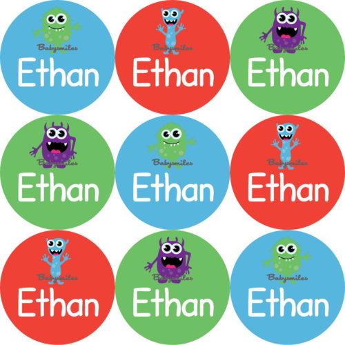 Scary Monster Round Name Label Stickers