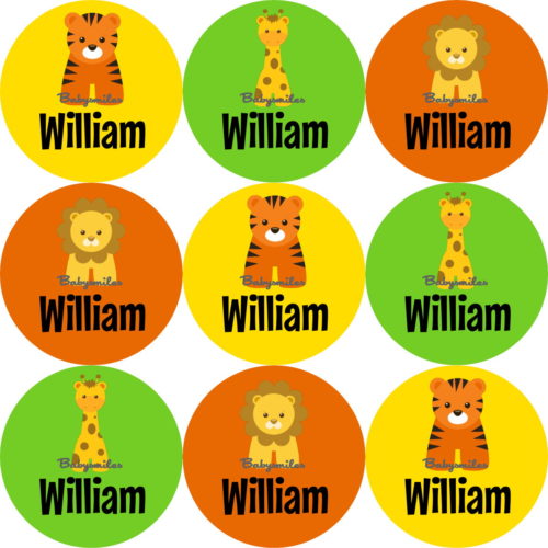 Safari Animals Round Name Label Stickers