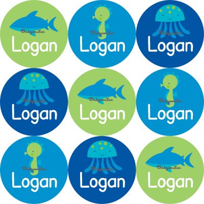 Seaworld Animal Boy Round Name Label Stickers
