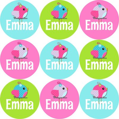 Sweet Birds Round Name Label Stickers