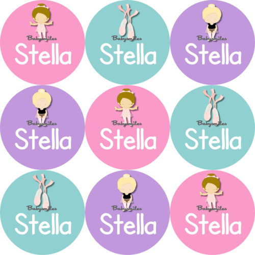 Sweet Ballet Girl Round Name Label Stickers