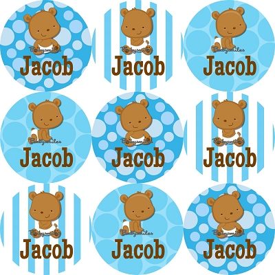 Teddy Bear Boy Round Name Label Stickers