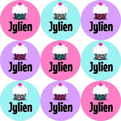 Zebra Print Cupcakes Round Name Label Stickers
